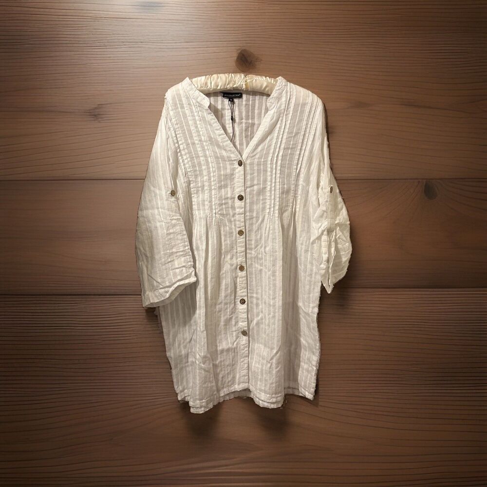 Women’s Club Z Collection Sheer White Tunic Button Up Top Size 1X